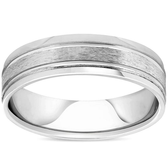 Pompeii 6mm Mens Brushed Flat Wedding Band 10K White Gold (,)