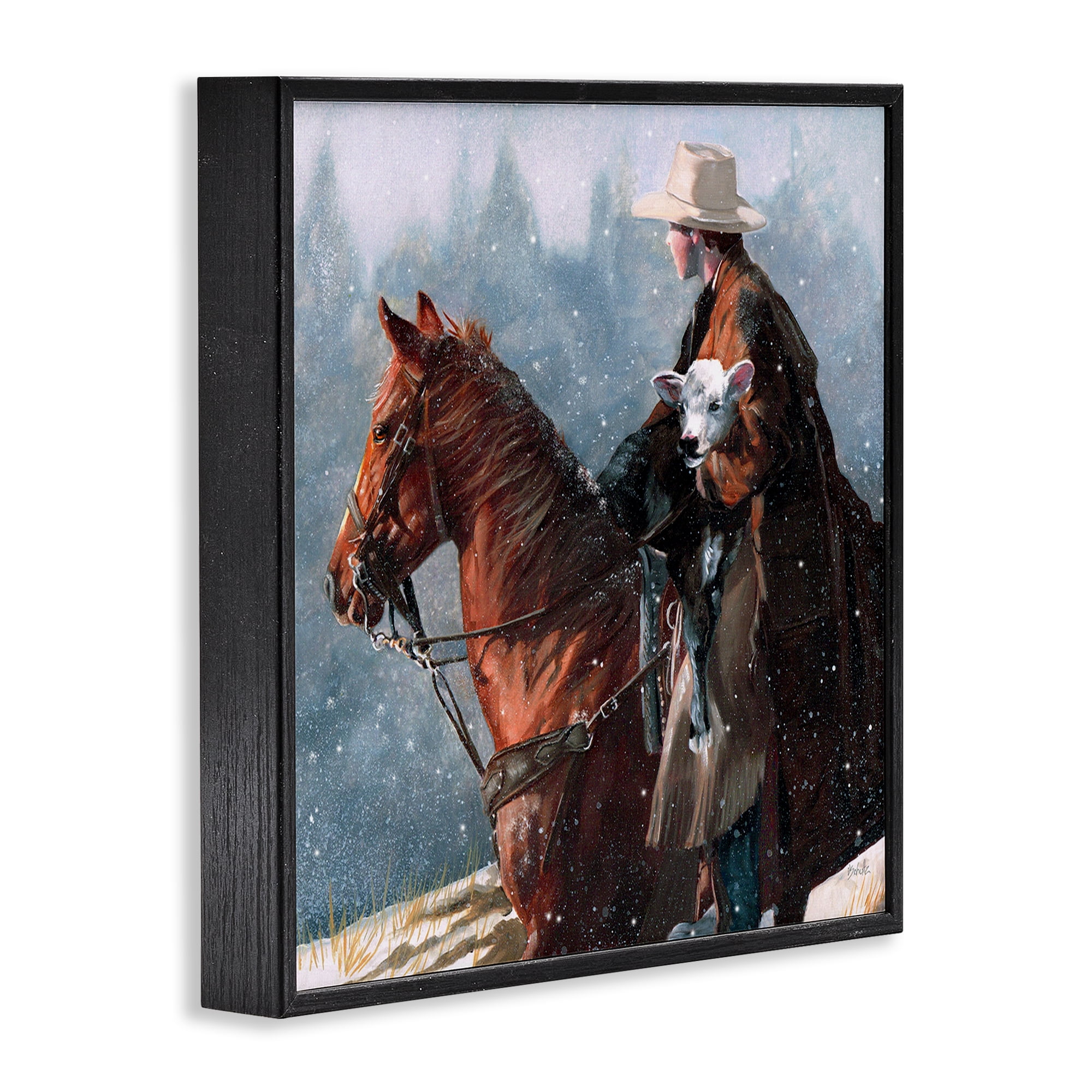 Stupell Industries Cowboy Snow Scene Animals & Insects Painting Black Framed Art Print Wall Art, 17 x 17