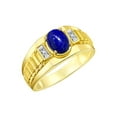 thumbnail image 4 of RYLOS Men's Rings 14K Yellow Gold Ring Classic Designer Style 8X6MM Oval Gemstone & Diamond Ring Lapis Lazuli Birthstone Rings For Men Size 10, 4 of 7