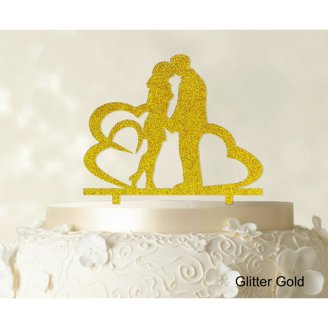 Printtoo Wedding Couple Cake Topper With Heart Personalized Cake Topper Color Option Available 6-7 Inches Wide