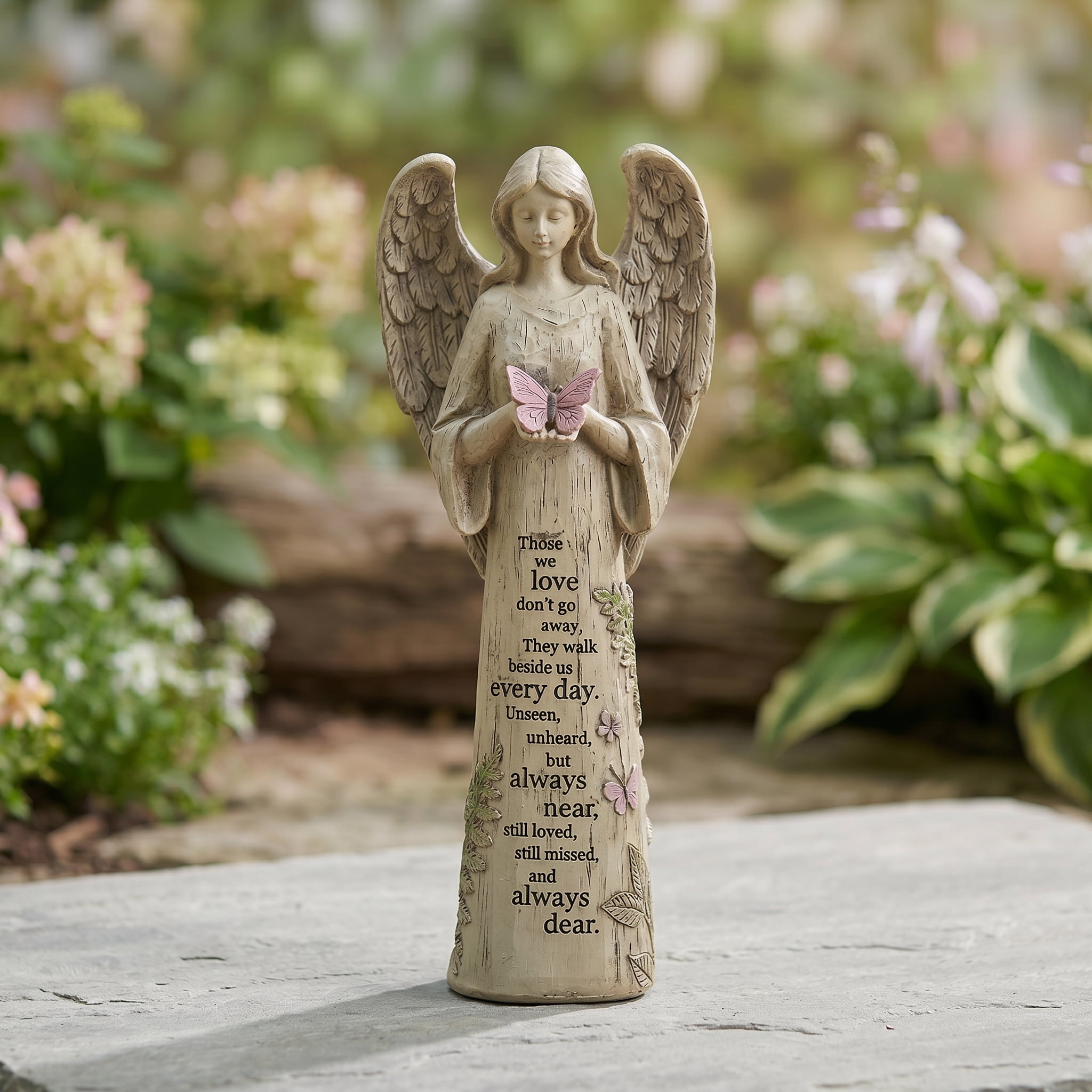 Resin Garden Statue Standing Angel with Butterfly Garden Statuary for Outdoor Garden Decor