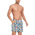 thumbnail image 4 of FORMRS Mens Swim Trunks Mesh Liner Quick Dry Casual Beach Board Shorts with Pockets, Sizes S-2XL, Blue Cute Train Pattern, 4 of 9