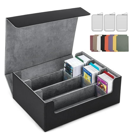 Card Deck Case for Trading Cards 1800+, Trading Card Storage Box with 8 Dividers and 3 Stoppers, Leather Magnetic Closure Deck Box Fit for YuGiOh, MTG and Sport Cards（gray）