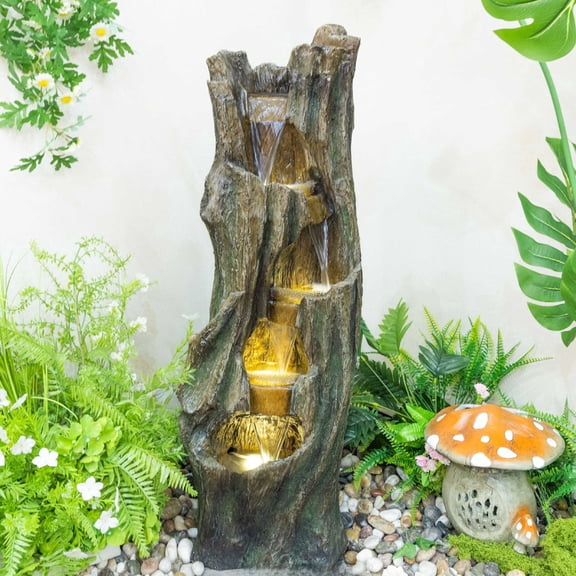 QZYeYun Outdoor Water Fountains Resin Water Fountain with LED Lights