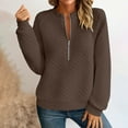 thumbnail image 2 of Women's Half Zip Quilted Pullover Tops Casual Trendy Sweatshirts Crew Neck Long Sleeve Tops Textured Solid Casual Fashion Fall Outfits Brown XL, 2 of 6