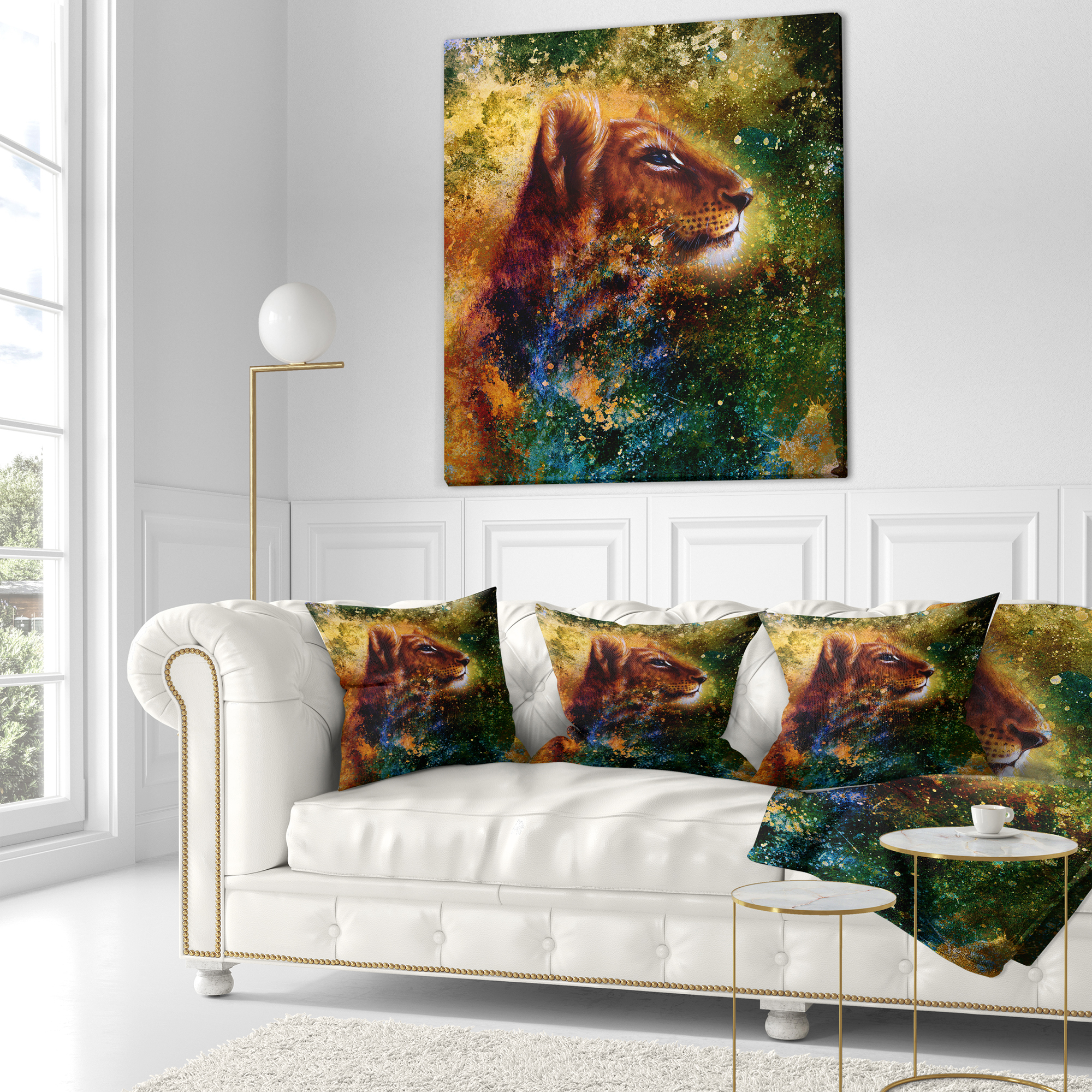Designart Thoughtful Lion Cub - Animal Throw Pillow - 18x18