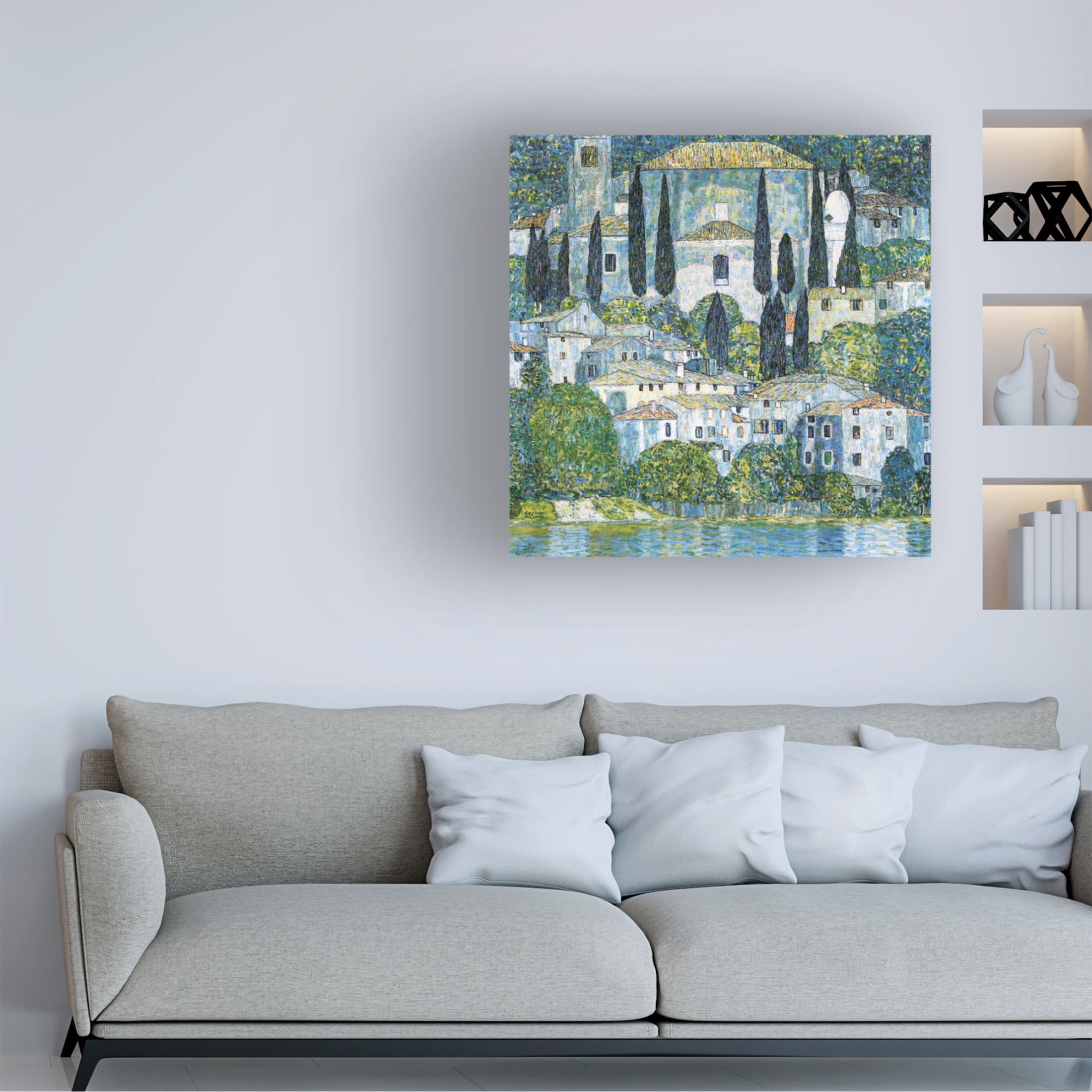 Canvas Wall Art - Pictufy 'Kirche In Cassone 1913' Wall Art for Living Room, Bedroom, or Office Décor by Trademark Fine Art - 18 x 18 Inches