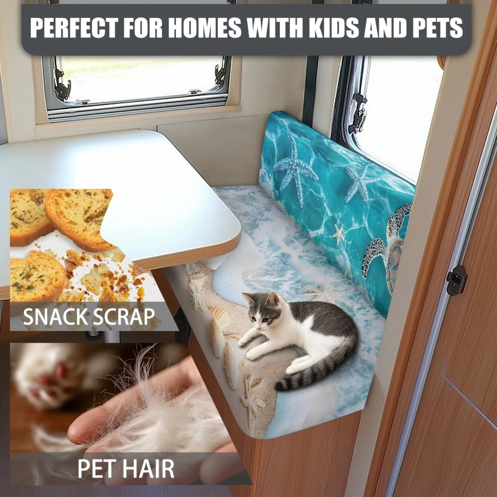 Uorisanigo RV Dinette Cushions Stretch Beach Turtle Camper Seat Cushion Slipcovers Washable Camper Sofa Chair Cover Furniture Protector Cushion Covers for Couches