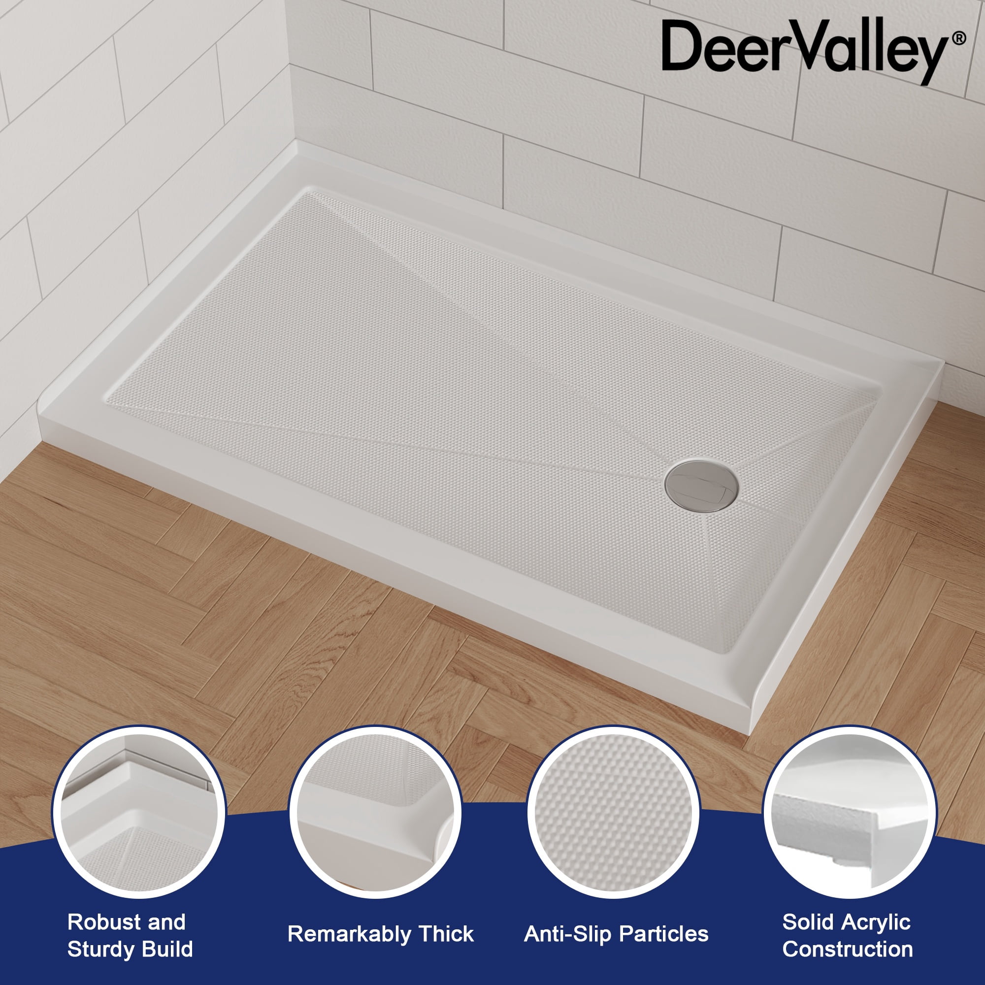 DeerValley Rectangular 48 in. L x 30 in. W Acrylic Alcove Shower Pan Base with Right Drain in White