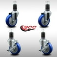 thumbnail image 2 of 4 Inch SS Blue Poly Wheel Swivel 1-5/8 Inch Expanding Stem Caster Set 2 Brakes, 2 of 2
