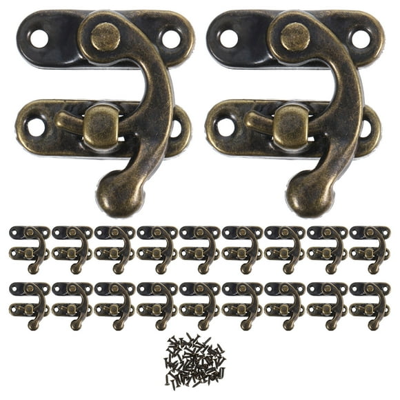 KAKOWELY toolbox hook 20pcs Mini Swing Arm Clasp Latch Vintage Right Toggle Hasp Hook Metal Catch Curved Buckle with Mounting Screws for Suitcase Jewelry Box