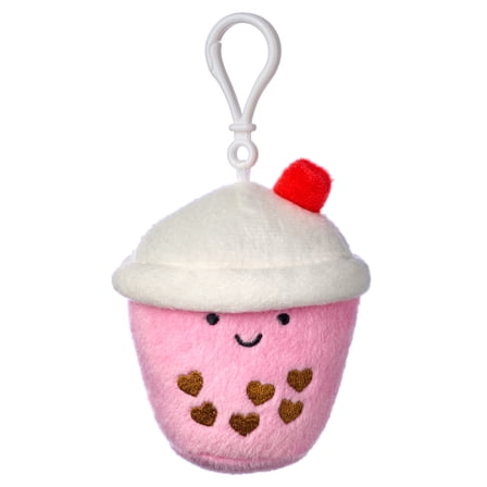 American Greetings 6.5 in. Valentine's Day Plush Bubble Tea Backpack Clip for Kids (1-Count)