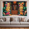 thumbnail image 6 of LUUFILx Tropical Hawaiian Welcome Banner Tiki Mask Backdrop Aloha Party Decoration Summer Festive Event Luau Background Colorful Floral Beach Vibes, 6 of 8