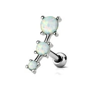 MoBody 16G Triple Opal Prong Set Tragus Earring Surgical Steel Cartilage Helix Ear Piercing Stud (White)
