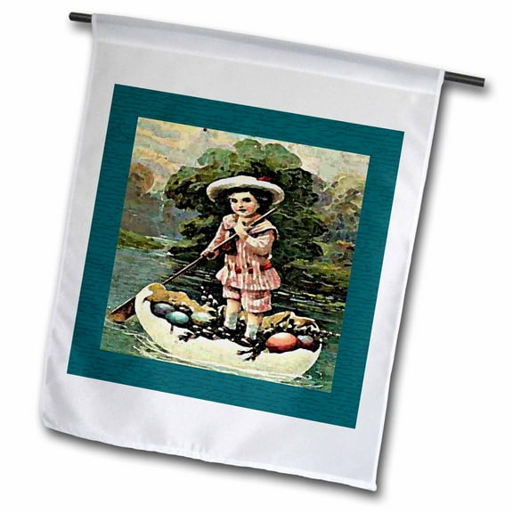 3dRose, Child in Egg Boat Textured, 12 x 18 inch Garden Flag
