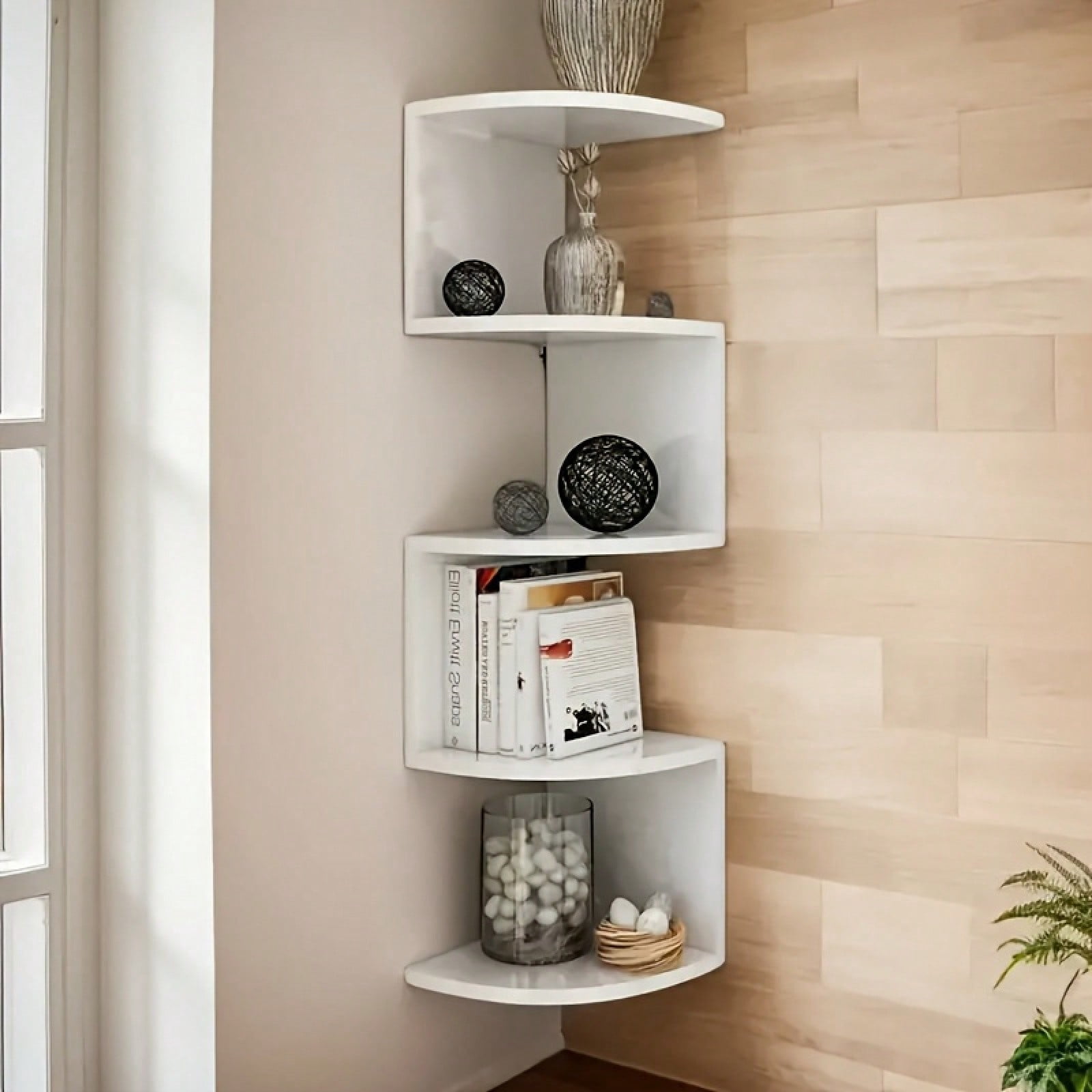 Furinno, 5-Tier Floating Corner Shelf, 48.8