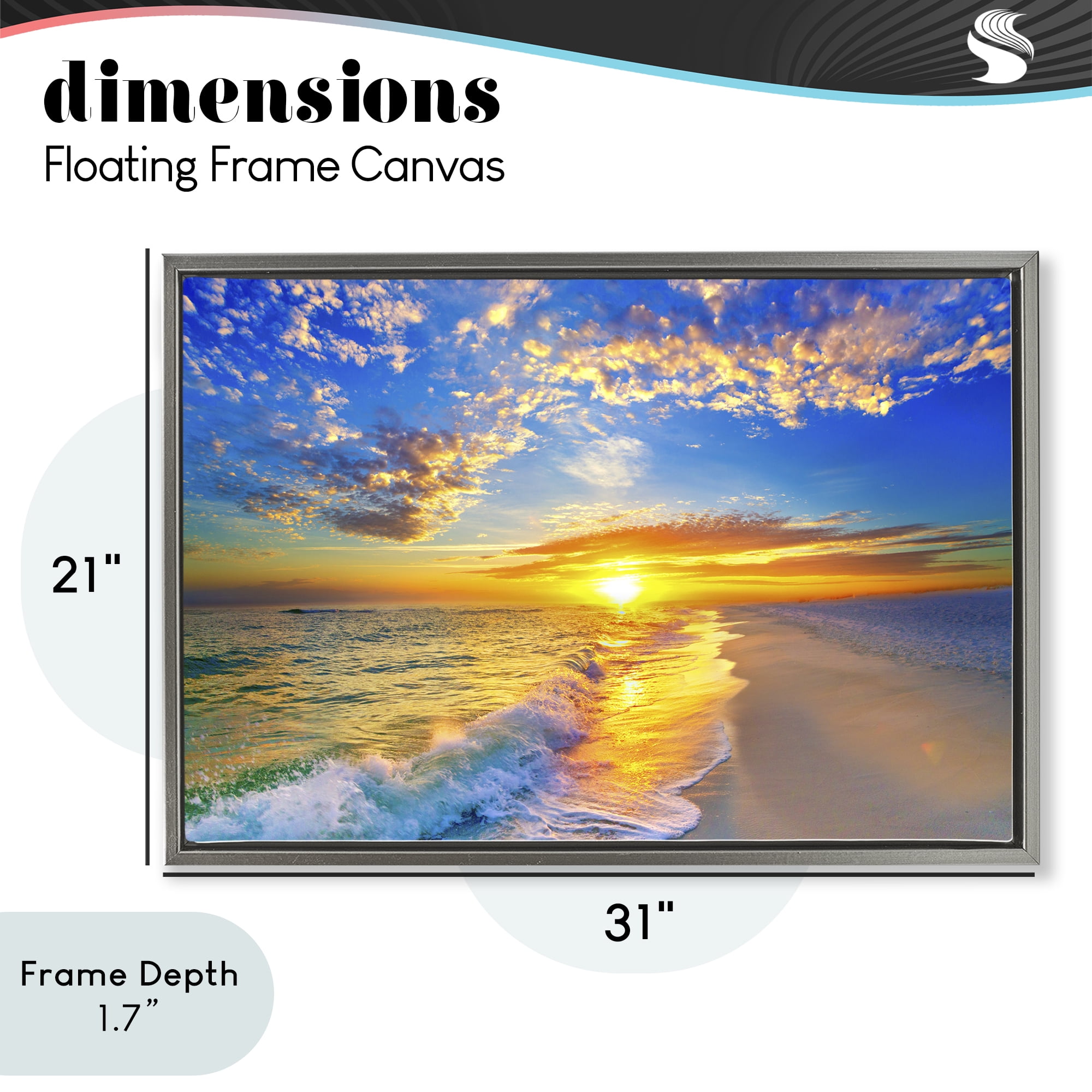 Stupell Industries Golden Sunset Beach Blue Sky Gray Framed Floater Canvas Wall Art, design by Eszra Tanner