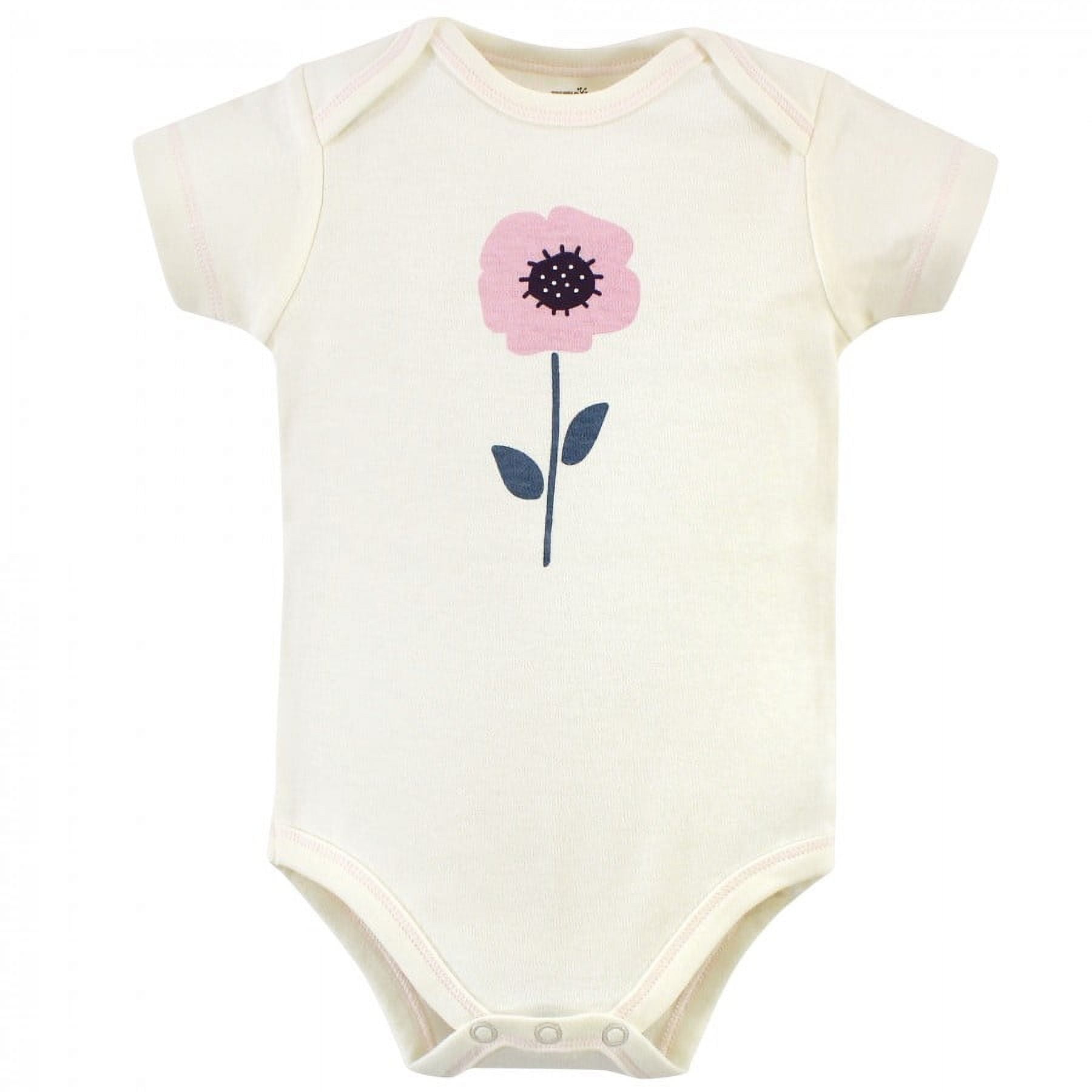 Touched by Nature Baby Girl Organic Cotton Bodysuits 5pk, Blossoms, 0-3 Months