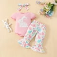 thumbnail image 3 of LMTODLFG Baby Boy Clothes Baby Girl Smocked Romper Cute Short Sleeve Bunny Triangle Hoodie Full Print Flared Pants Set Clothes Long Sleeve Outfit Baby Clothes for Girls, 3 of 9