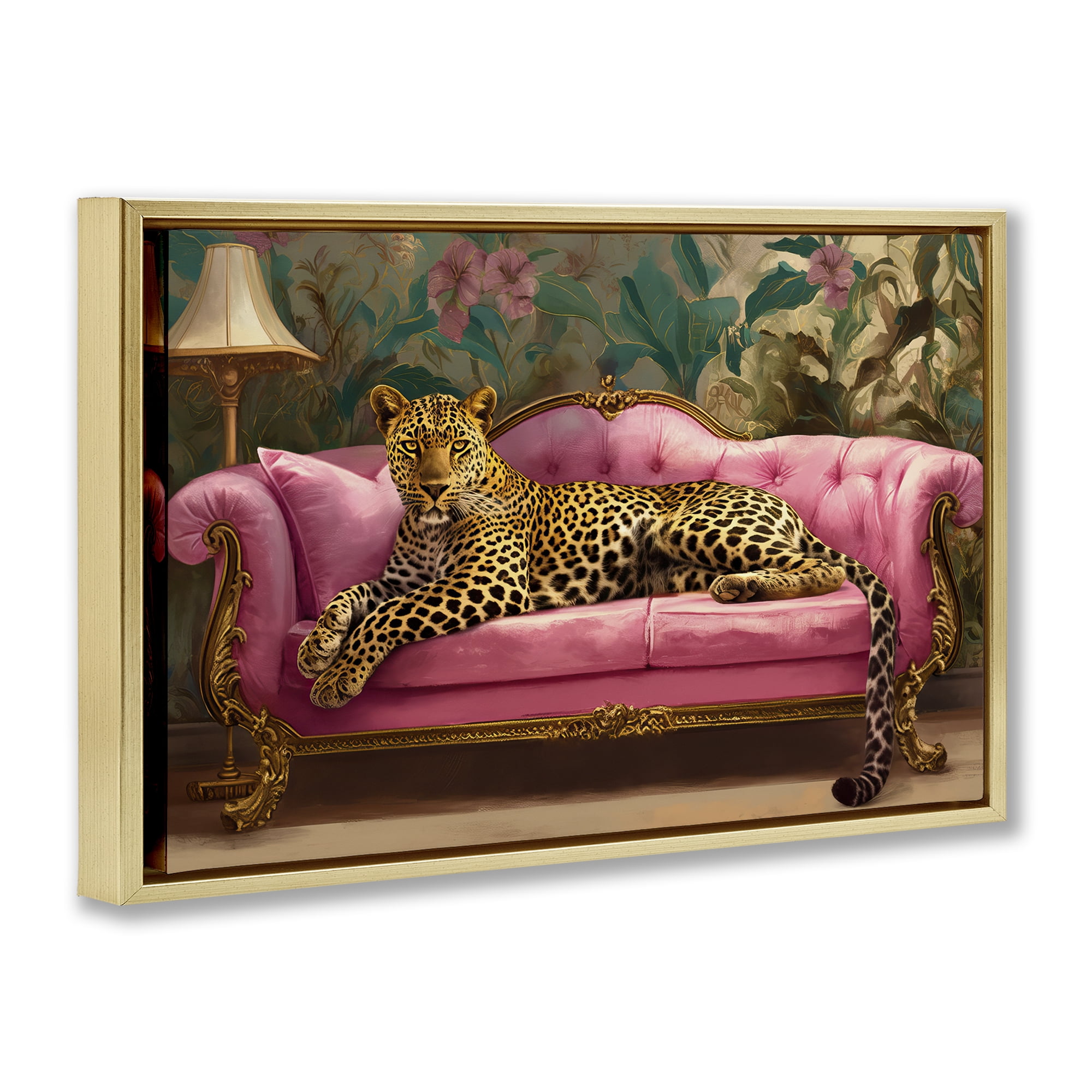 Stupell Industries Exotic Lounging Leopard Gold Framed Floater Canvas Wall Art, design by Tina LeCour