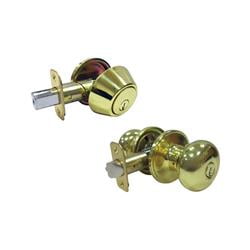 Faultless Mushroom Polished Brass Entry Knob and Single Cylinder Deadbolt Right Handed