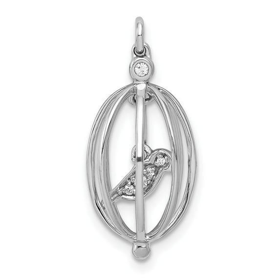 FB Jewels 14K White Gold Diamond Bird In Cage Pendant