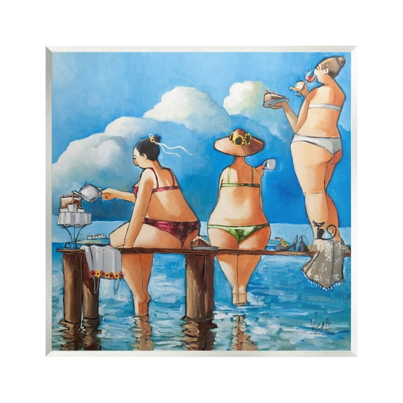 Stupell Whimsical Summer Beach Ladies Landscape Painting Wall Plaque Unframed Art Print Wall Art