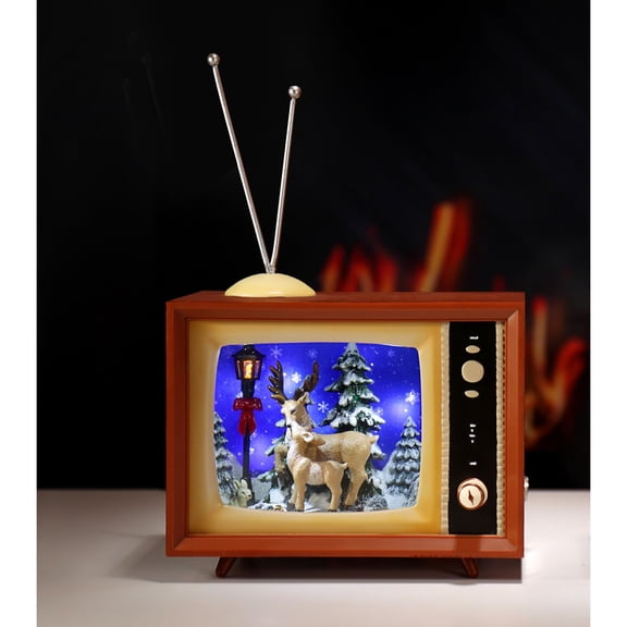 Icy Giftware LED Lighted Deer with Street Lamp TV Christmas Decoration - 9.25" - Set of 2