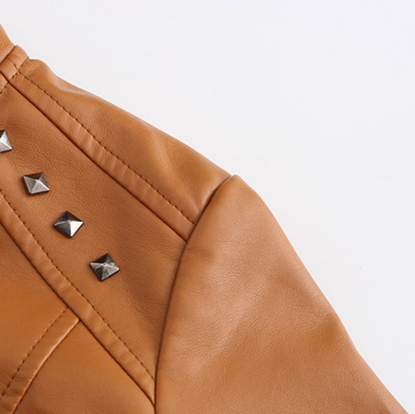 IROINNID Women's Faux Leather Jacket Long Sleeve Casual Cropped Slim Fit Zipper Pocket Biker Moto Jacket,Khaki