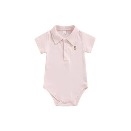 

ZIYIXIN Unisex Newborn Baby Boy Girl Polo Bodysuit Buttons Lapel Short Sleeve Embroidery Bear Romper Jumpsuit Clothes Pink 6-9 Months