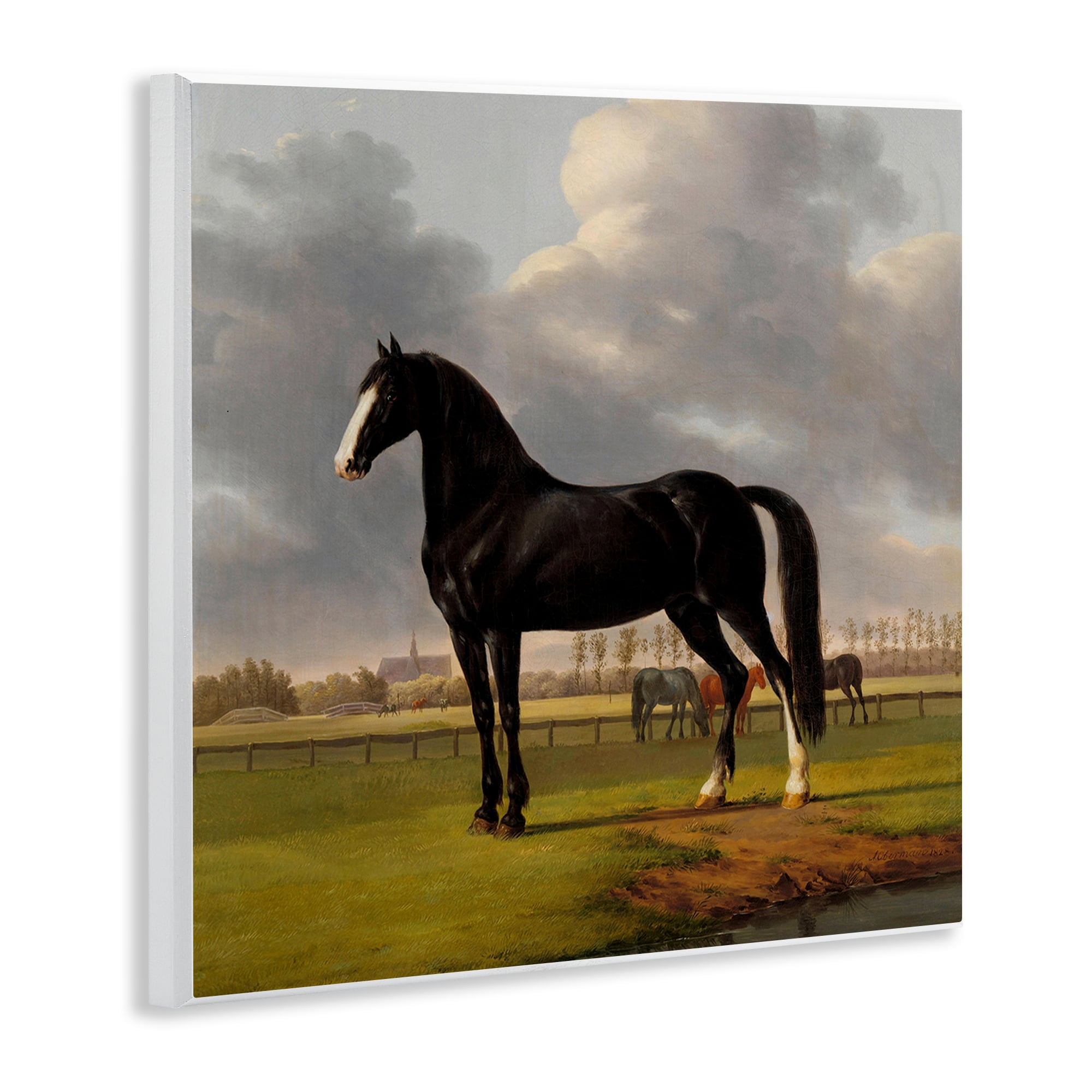 Stupell Industries Classic Black Stallion Animals Painting Unframed Art Print Wall Art, 12 x 12