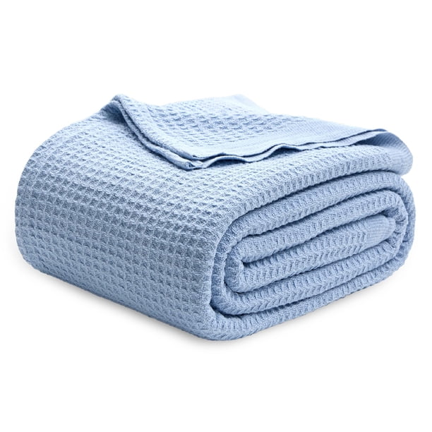 Manta de cama, 100% algodón, tejido gofrado, tamaño king, azul