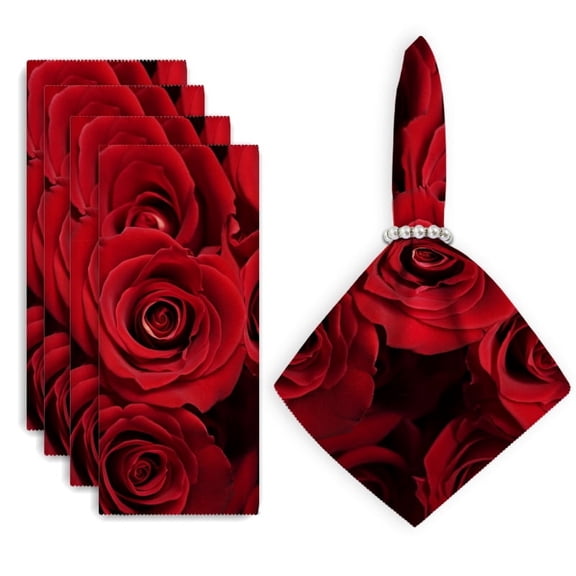 Bahomeck Napkins Set Of 4 Reusable Washable Square Fabric Dining Table Napkins Weddings Party Dinner Decor,18*18 Inch,Bouquet Of Red Roses