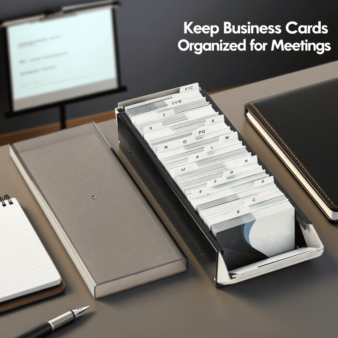 Alphabetical Index Card File Box with Transparent Lid for Office Organization