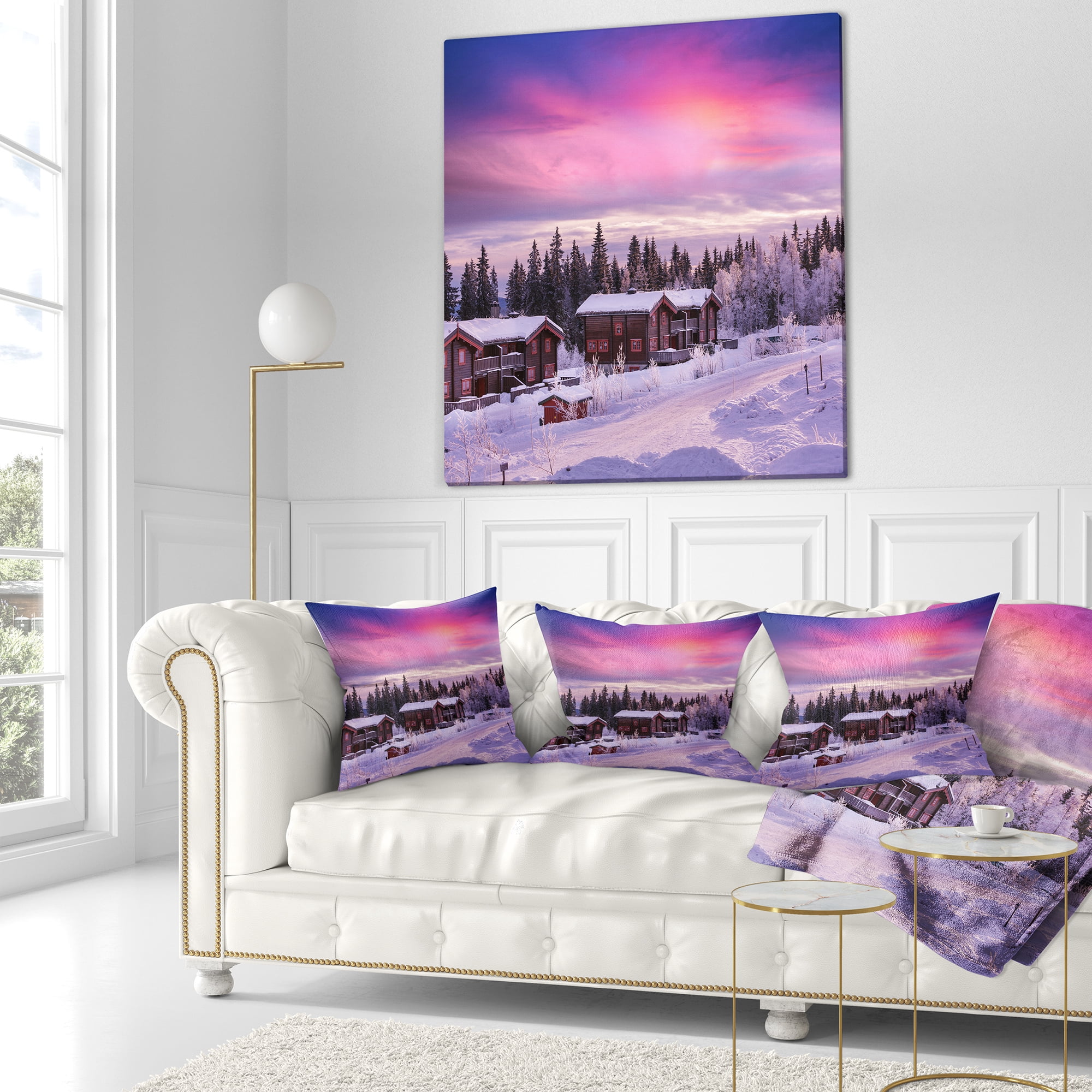 Designart Frosty Winter Resorts in Forest - Landscape Wall Throw Pillow - 16x16