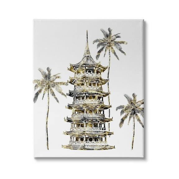 Stupell Industries Sun Pagoda Building Tropical Palms Glam Architecture, 16 x 20,Design by Ziwei Li