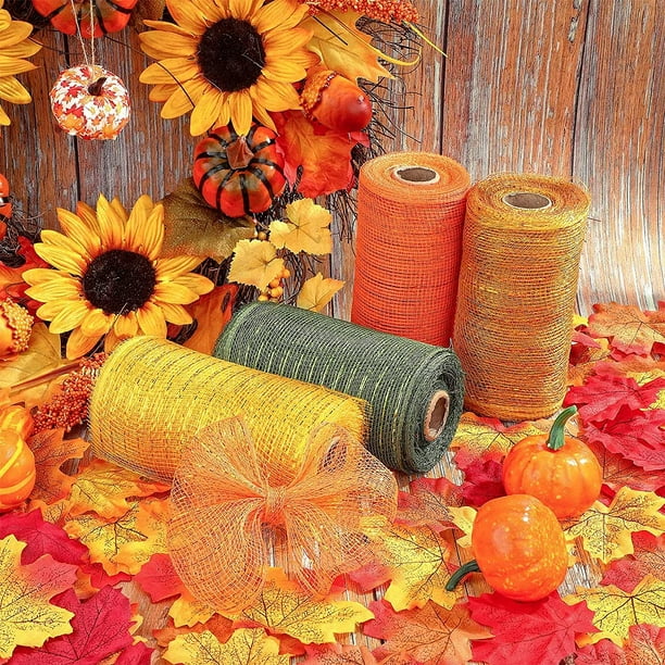 4 Rolls Mixed Color Deco Mesh Ribbon Poly Mesh Ribbon for Wreaths