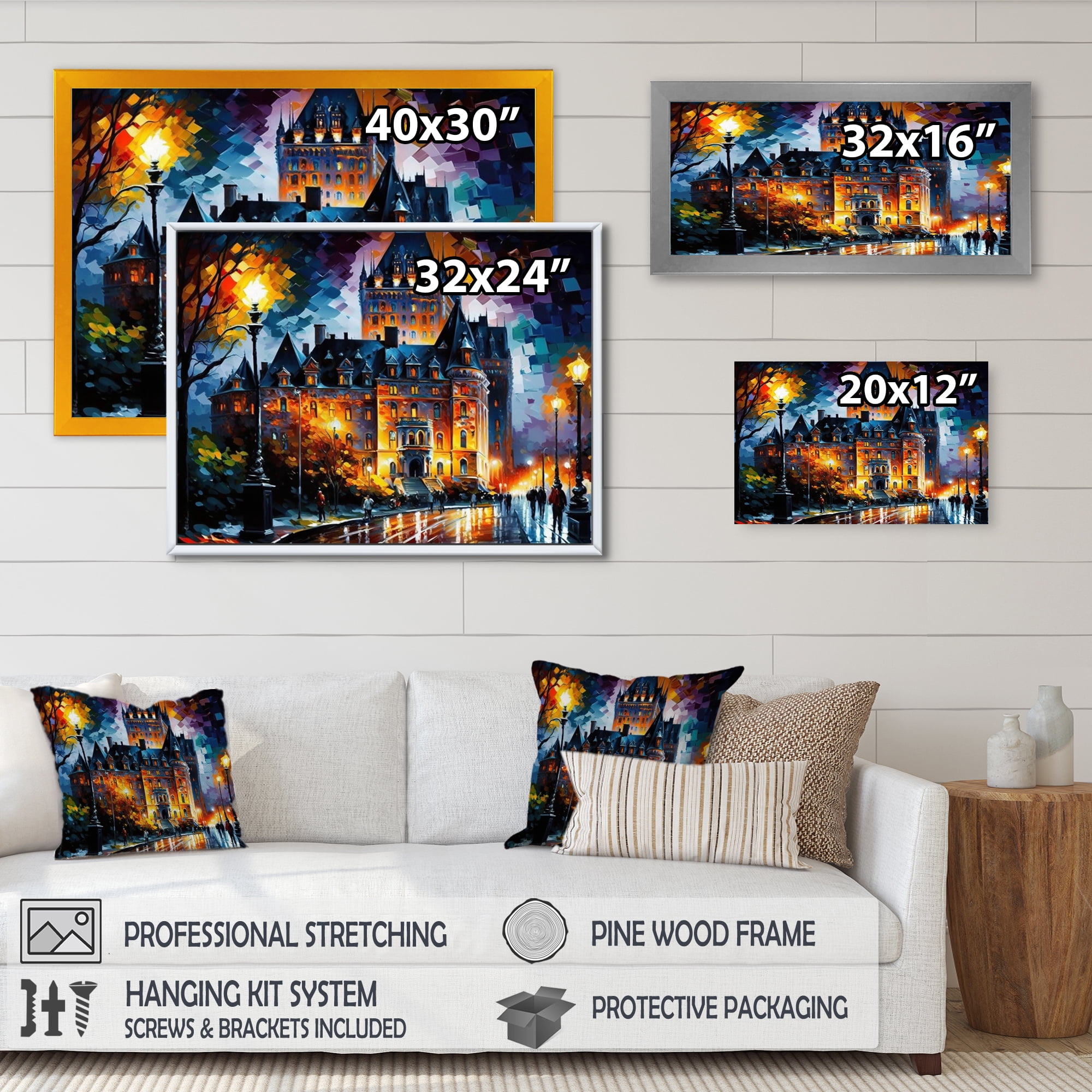 Designart Colorful Night Chateau Frontenac Canvas Wall Art
