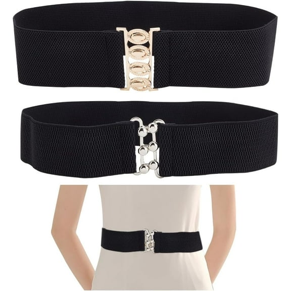 1 Box 2Pcs 2 Styles Polyester Elastic Corset Belts Waist Belt with Zinc Alloy Clasps for Women Girls Black 25-1/4~25-5/8 inch(64~65cm) 1Pc/style