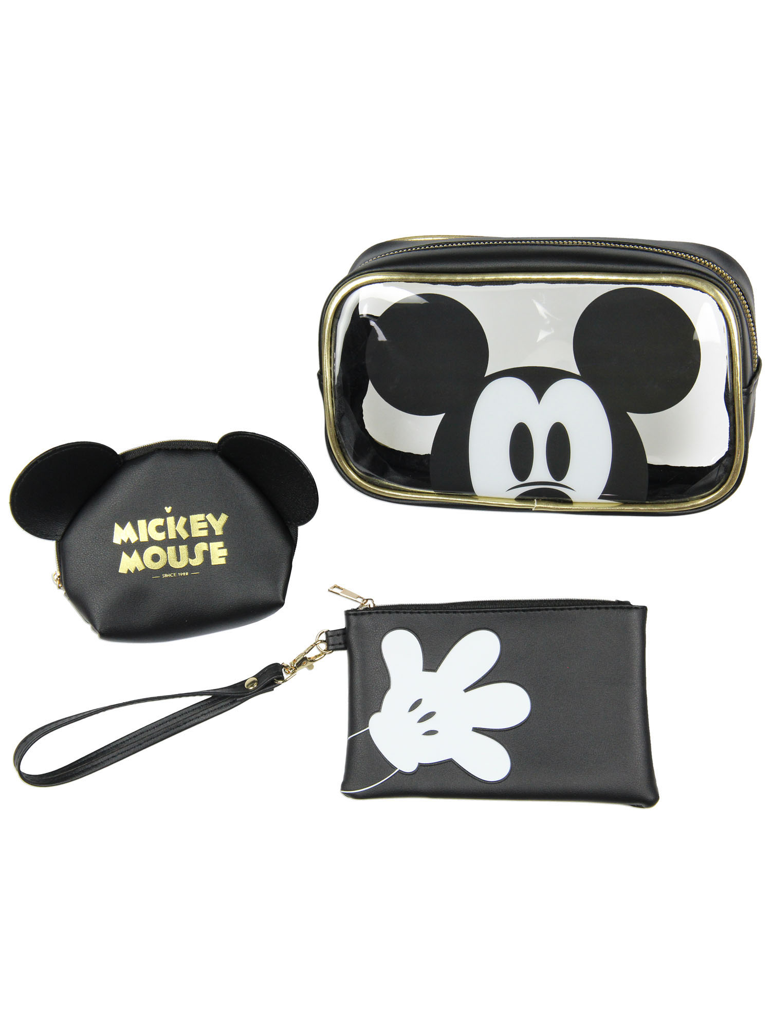 Disney Mickey Mouse 3-Piece Toiletry Bag Set With Clear Cosmetic Bag Beauty Essentials Storage Gift Set