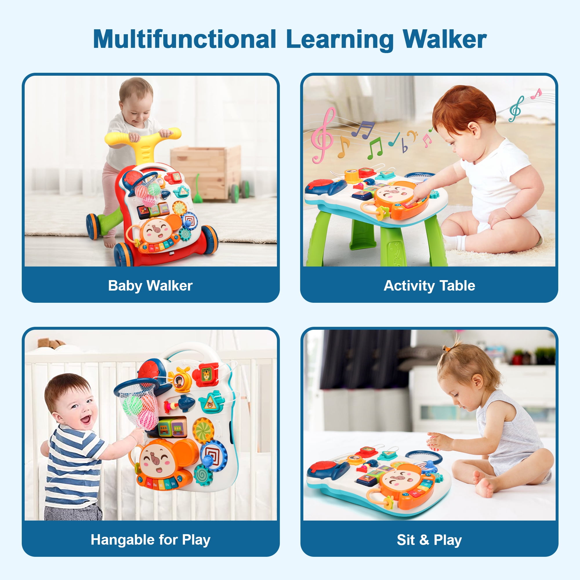 Hot Bee 3-in-1 Baby Walker and Learning Table Center, Perfect Learning Toys Christmas Gift for Infants 6-12 Months, 17.3 Inch Perfect for Early Development & Playtime for Girls Boys-Red