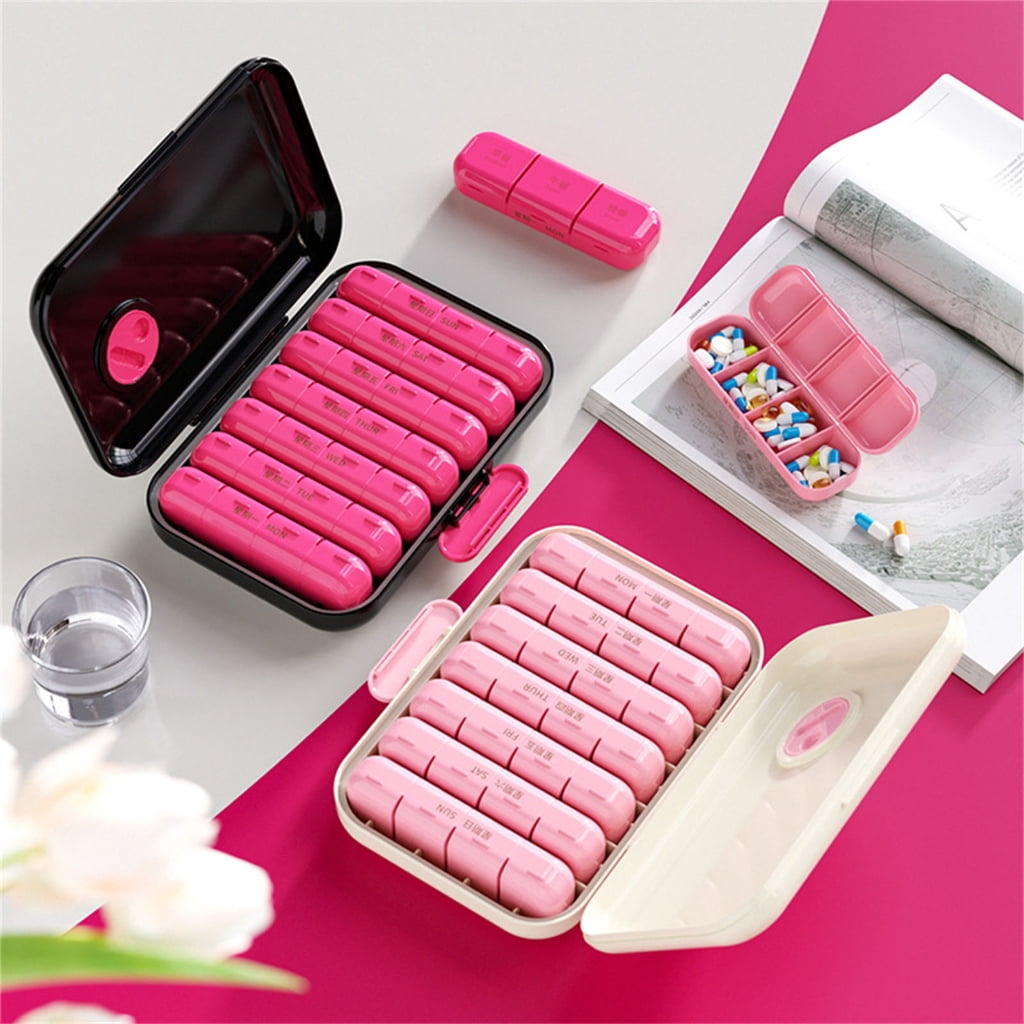 Oasiva Weekly Pills Organizers Box With 7 Removable Compartments Portable Travel Medicine Storage Case Made Of Durable ABS Materials For Daily Use