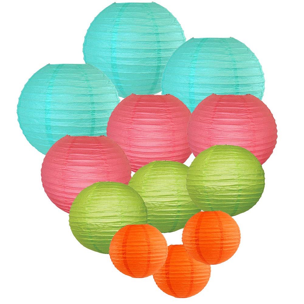 Just Artifacts Decorative Round Chinese Paper Lanterns 12pcs Assorted Sizes & Colors (Color