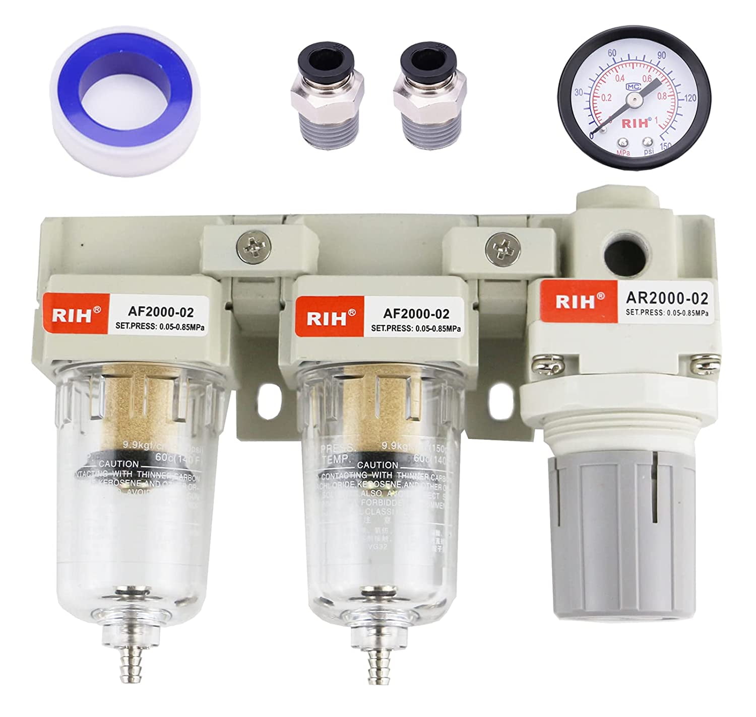 Air Double Filter & Regulator, Air Drying System, Air Compressor Water Separator 1/4" NPT