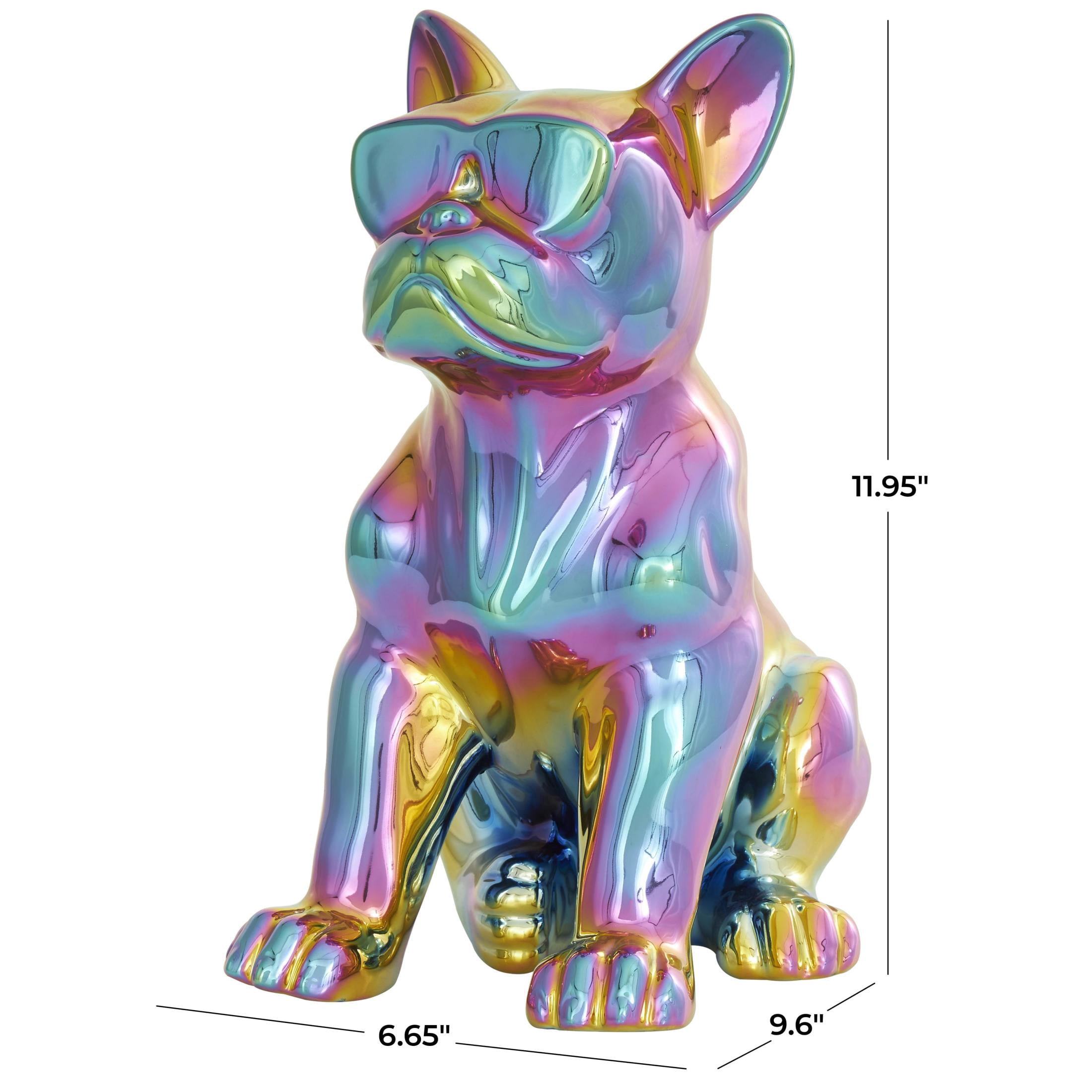 7" x 12" Multi Colored Ceramic Bulldog Sculpture with Rainbow Shimmer Finish, by DecMode