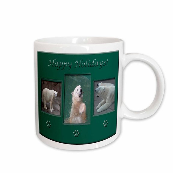 3drose, Polar Bears, Happy Holidays, 15oz Mug