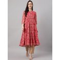 thumbnail image 4 of Janasya Indian Women's Dark Pink Chiffon Lurex Floral Printed flared Kurta, 4 of 8
