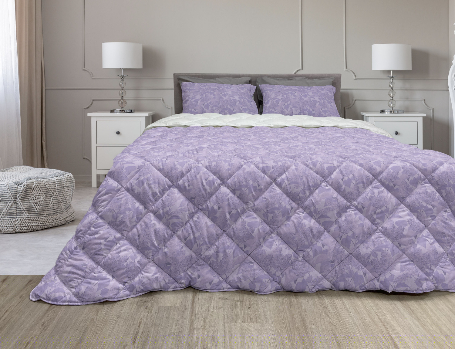 Lilac Comforter & Sham Bedding Set, Romantic Syringa Flower Bouquets