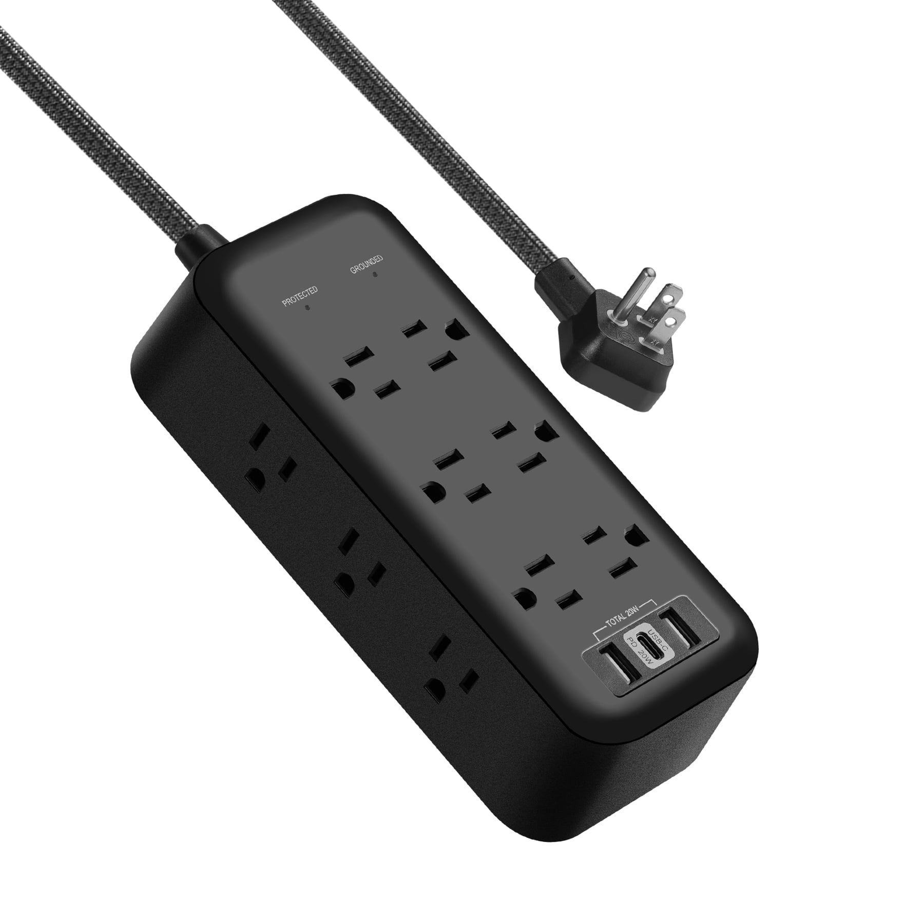 (2 pack) Hyper Tough USB Power Strip Surge Protector with 12 Outlets, Fast Charger USB Ports, 10ft Extension Cord, Black