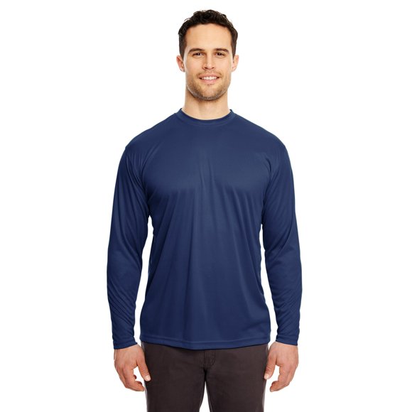 UltraClub mens Cool & Dry Sport Long-Sleeve Performance Interlock Tee(8422)-NAVY-XL